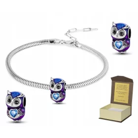    Ezüst karkötő 19-22cm + CHARMS OWL OWL HEART ajándék BC357