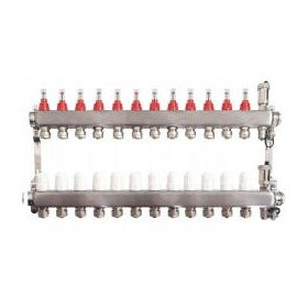 Elosztó padlófűtéshez, 12 szekció, INOX acél körök