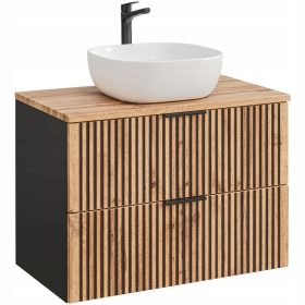    Hornyolt fürdőszoba szekrény 80 cm XILO BLACK 82 SMILE mosdóval és munkalappal