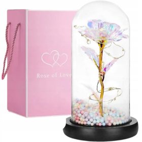   Virág dekoráció - ÖRÖK RÓZSA ÜVEGBEN, RAJÓ LED, TÖBBSZÍNES AJÁNDÉKÖTLET A NIKOLOGIÁHOZ