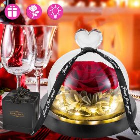   Virág dekoráció - ÖRÖK RÓZSA, MŰVIRÁGOK HARANG ALATT, VARÁZSLATOS RÓZSA LED LÁMPÁVAL