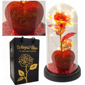   Virág dekoráció - ÖRÖK RÓZSA ÜVEGBEN, LED, ELEMES MŰKÖDTETÉS + USB KÁBEL, UTASÍTÁS I LOVE YOU