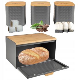   Kenyértartó doboz - Karl Hausmann Vinto egyrészes kenyérdoboz, barna és bézs árnyalatok, szürke és ezüst árnyalatok, acél + ACÉL konyhai edénykészlet bambusz FEDŐVEL, 3 db.