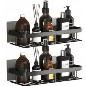    2 DB KÉSZLET FÜRDŐSZOBAI FÜGGŐ FÉM ÖNTARTÓS FÜRDŐSZOBAI PAL FEKETE TŐLÉS