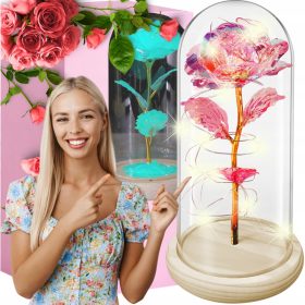   Virág dekoráció - ÖRÖK RÓZSA ÜVEGBEN, IZZÓ LED AJÁNDÉKÖTLET - 5 SZÍN