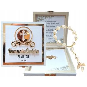    Fehér és arany doboz SZENTÁLDOZÁSHOZ, rózsafüzérrel * szuvenír SZETT