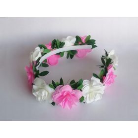    Finom fejpánt, fehér és rózsaszín koszorú, kis rózsák és rózsák