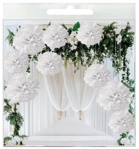  Selyempapír pompon 35cm FEHÉR keresztelő