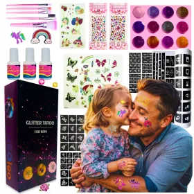    GLITTER TETOVÁLÓ KÉSZLET, SABLONOK, GLITTER TETOVÁK, NAGY DIY