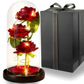   ÖRÖK RÓZSA ÜVEGBEN LED DOBOZ AJÁNDÉK NŐNAPRA VALENTIN NAPRA