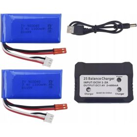    2 db akkumulátor készlet 7,4 V 1100 mAh töltő WLtoys A949, A959, A969, A979, K929