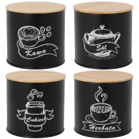    TARTÓKÉSZLET KÁVÉ CUKOR TEA SÓ FEKETE BAMBUSZ LOFT 4 DB