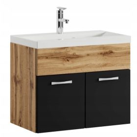    Fürdőszoba függő szekrény FEKETE MATT / OAK WOTAN mosdó 60x35cm Etna