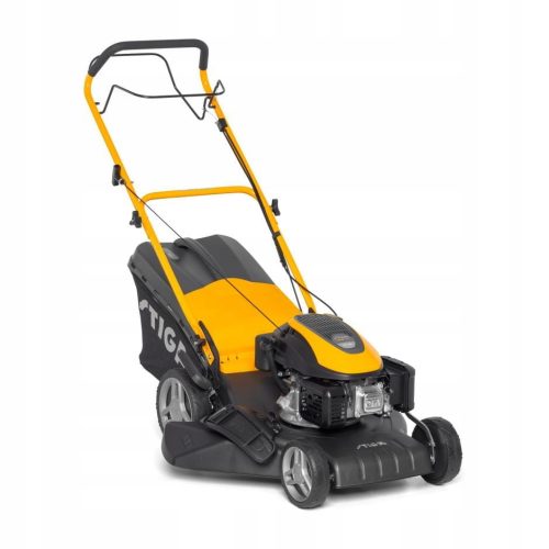  Stiga benzines fűnyíró kosárral, 139 cm³ kapacitással. kosár 60 l, vágási szélesség 46 cm