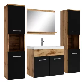    Fürdőszobabútor 60cm wotan tölgy fekete matt fehér Etna mosdó 5 db.