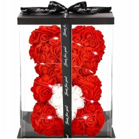   Virág dekoráció - Piros mackórózsa 25cm virágos ajándék