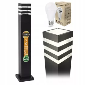    Négyzet alakú világítóoszlop Masterled GU10 80 cm fekete + Berge ecoPLANET LED izzó - E27 - A60 - 15W - 1500Lm - meleg fehér