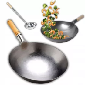   Wok Serpenyő - Emro Aziatica 6088098 wok ezüst 40 cm + Pronett XJ3513 merőkanál ezüst 52 cm