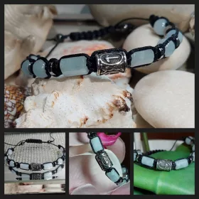    FÉRFI NŐI RÚNA KARKÖTŐ, TEIWAZ ACÉL, AKVAMARINKŐ, HEMATIT