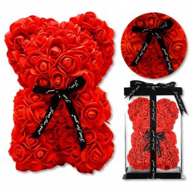   Virág dekoráció - MEDVE RÓZSÁVAL 25 cm VÖRÖS VALENTIN-NAPI AJÁNDÉK A SZIRMÚ RÓZSÁJÁNAK