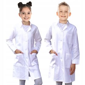  Fehér, gombos orvosi kötény gyerekeknek, 30-as méret