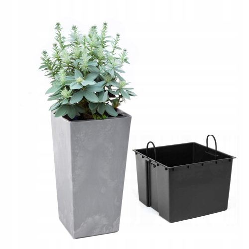  Lamela virágcserép 35 cm x 35 x 68 cm átmérő 35 cm műanyag szürke és ezüst árnyalatok