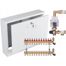    Sárgaréz elosztó padlófűtéshez 12 WILO SZIVATTYÚ + FELÜLETRE SZERELŐ DOBOZ