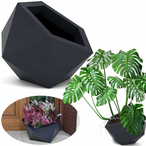  PD virágcserép 53 cm x 56 x 53 cm átmérő 56 cm műanyag sötétszürke, fekete, grafit, szürke és ezüst árnyalatai