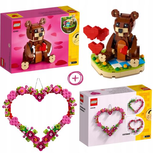  LEGO Creator 40638 szív alakú dekoráció + LEGO ICONS 404624 Valentin-napi lego maci lánynak ajándék mackó Valentin barna maci