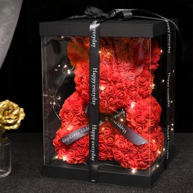   Figura, szobrocska - MEDVE RÓZSÁVAL Valentin napi piros LED 40 cm MIS06CZE