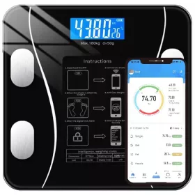   Fürdőszobai mérleg - SMART elektronikus fürdőszobai mérleg analitikai üveg 180 kg Bluetooth BT