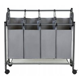   Ruhakosár - Songmics szabadon álló szennyeskosár 140l, szürke és ezüst árnyalatai