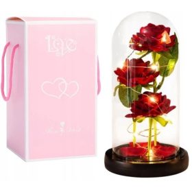   Virág dekoráció - ÖRÖK RÓZSA ÜVEGBEN LED IZZÓ AJÁNDÉKDOBOZ