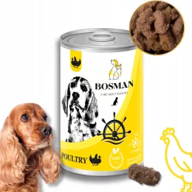    BOSMAN nedves eledel kannában minden fajtájú kutyának BAROMFIVAL 12x1240 g