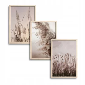   Falfestészet - 50x70 CM-ES HÁROM FESTMÉNY PLAKÁT KÉSZLET FA KERETBEN BOHO FŰ A RÉTEN