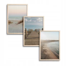   Falfestészet - 50x70 CM-ES HÁROM FESTMÉNY PLAKÁT KÉSZLET FA KERETBEN BOHO HÍD A STRANDRA