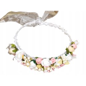    Áldozati fejkoszorú, úrvacsorai fejpánt, rózsaszín virágok