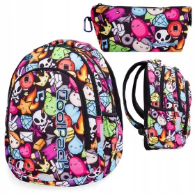    CoolPack többrekeszes iskolai hátizsák, fekete, Zöld árnyalatú, Többszínű, 23 éves