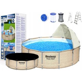 MEDENCE KERETTEL, BURKOLAT, LÉTRA, TARTOZÉKOK 396 x 107 cm