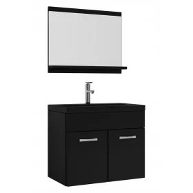    Fürdőszoba szekrény FEKETE mosdóval, fekete matt tükör, 60x35cm Etna