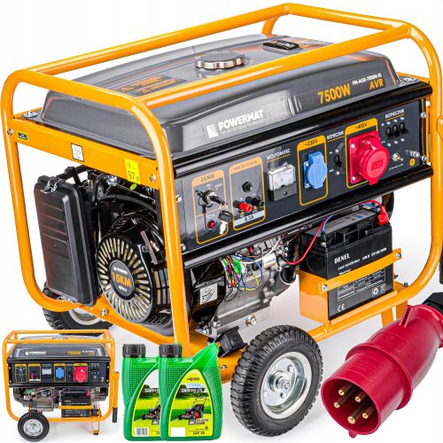 Hordozható háromfázisú áramfejlesztő Powermat 7500 W benzin