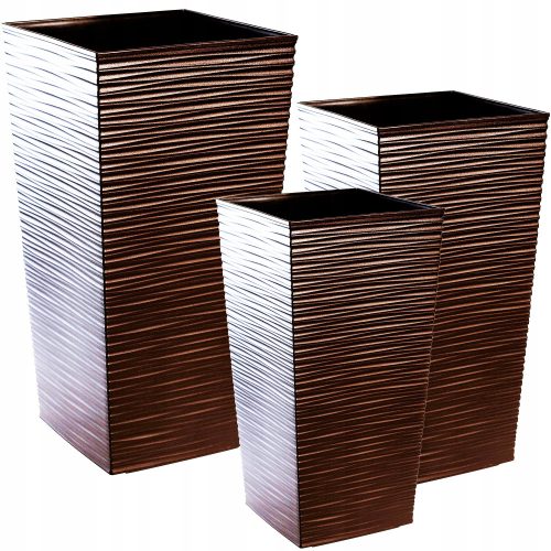  Virágcserép 29 cm x 29 x 57 cm, műanyag, barna és bézs árnyalatokkal