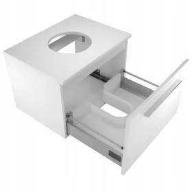   Divatos falra szerelhető fürdőszobai szekrény a mosdó alatt fiókos összeszerelés nélkül, fehér