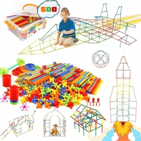    Építőipari szívószálak, tömbök, botok 1200 db, tok, 3D nagy Cre Set