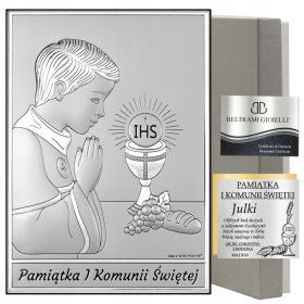    SZENTÁLDOZÁS AJÁNDÉK Ezüst áldozási kép gravírozással FIÚNEK