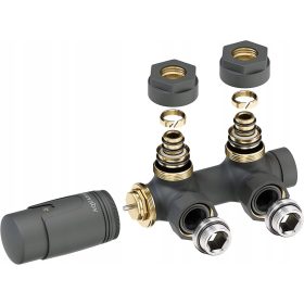    Aquabad termosztát, antracit színű, fej, szelep, fürdőszoba radiátor