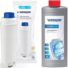    Wessper Cleanmax vízkőoldó 1 L + 2× Wessper AquaLunga WES039 szűrőbetét 1 db.