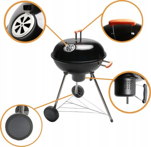  XXL-es faszén GRILL, kerekeken hamuserpenyővel BBQ Natural 57cm