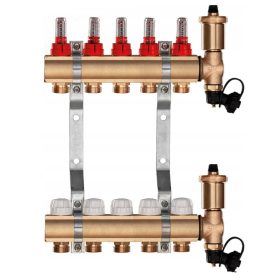  Sárgaréz elosztó padlófűtéshez, 5 szekció