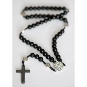    Férfi bencés rózsafüzér ónix kövekből zsinóron, tasakkal